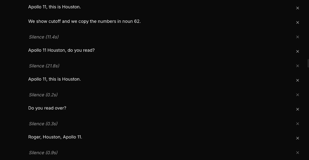 Script showing silence segments in the editor