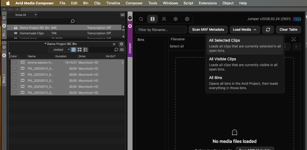 Load Media dropdown options