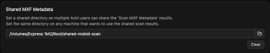 Shared MXF Metadata settings