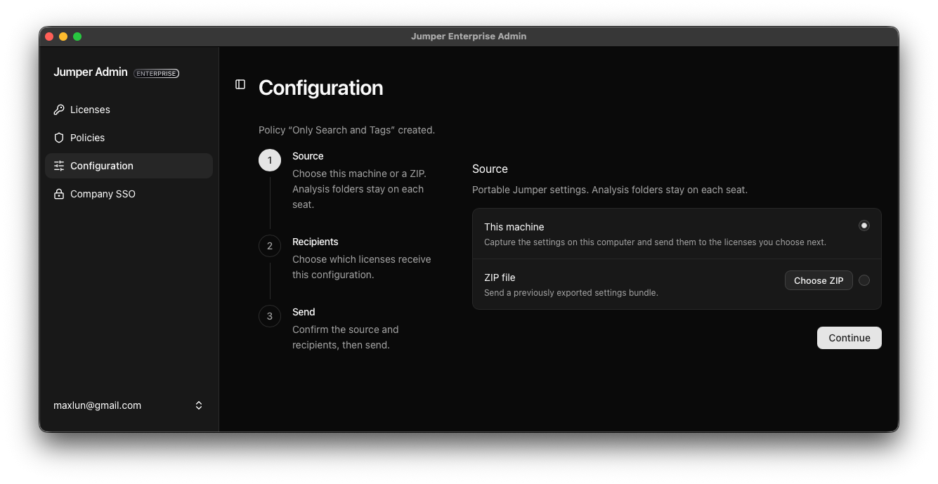Configuration source step with This machine and ZIP file options