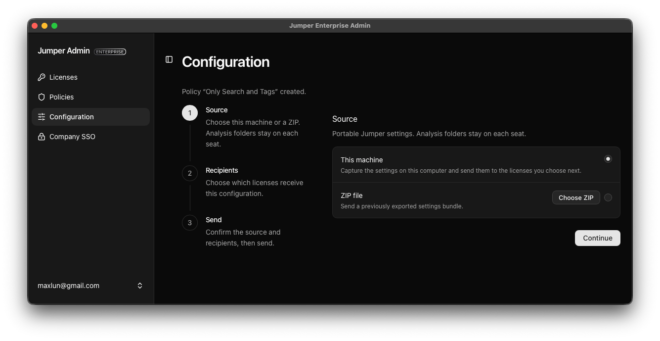 Configuration source step with This machine and ZIP file options