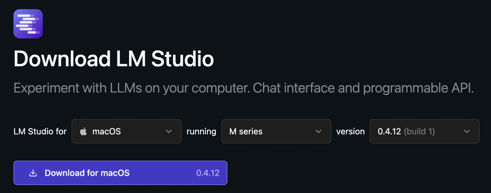 LM Studio download page showing the macOS installer