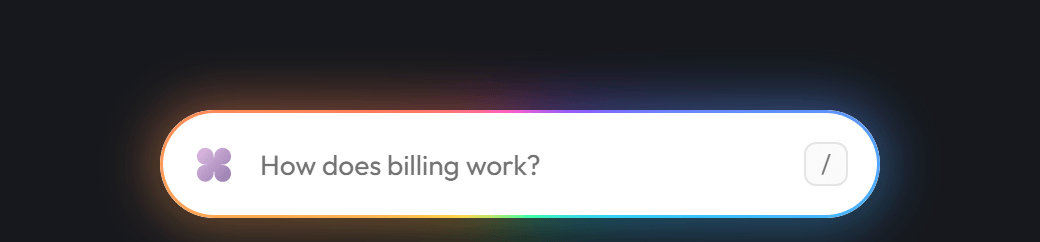 A white pill with the Jun mark and How does billing work? on a dark page, with a multi-colour glow