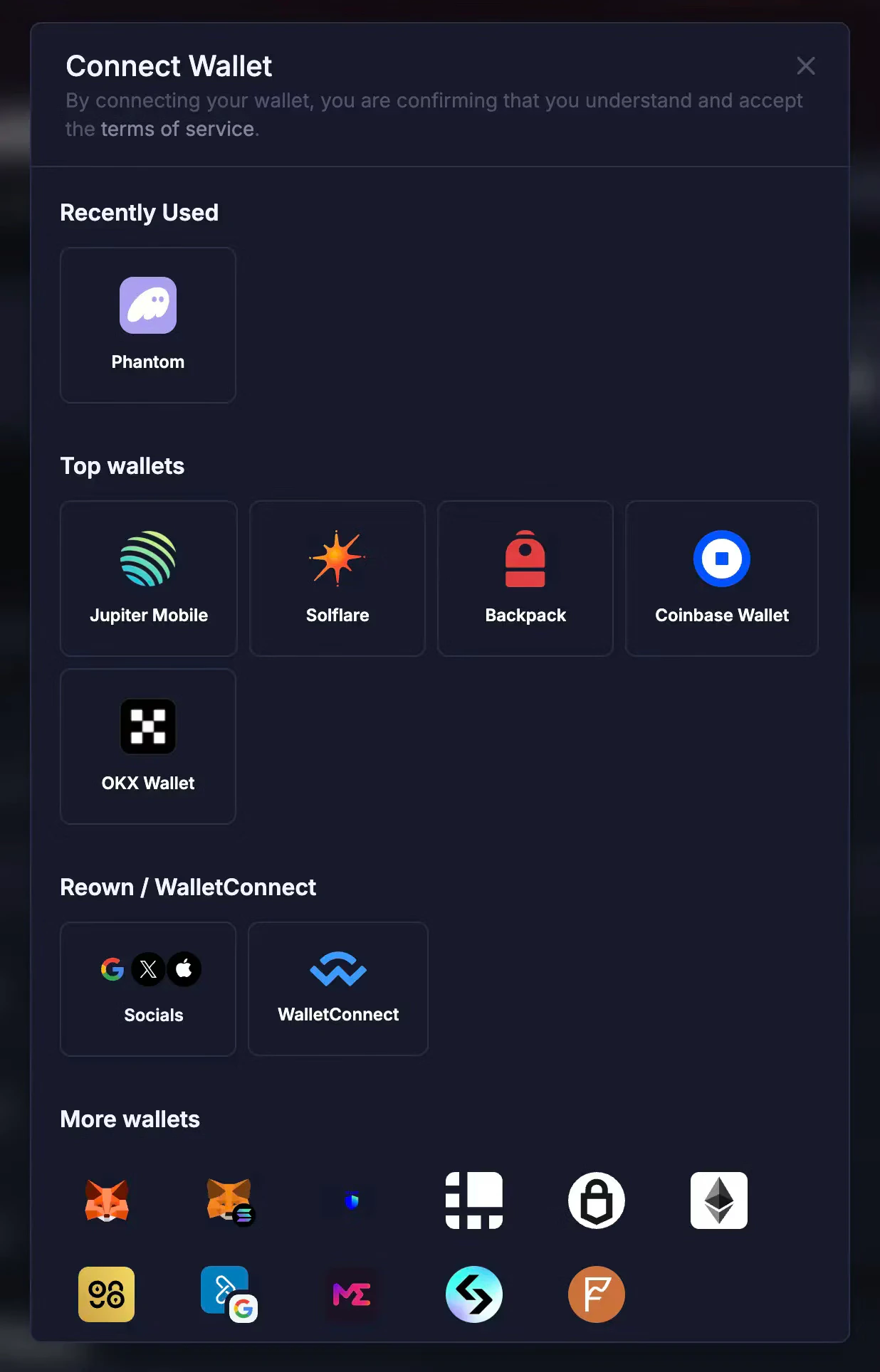 Screenshot of supported wallets on Juncta.