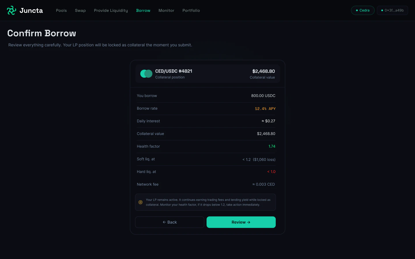 Borrow against LP flow