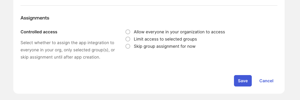 Okta assignment options for the June SSO app