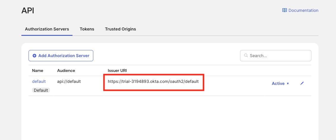 Authorization Server settings showing the Issuer URI value