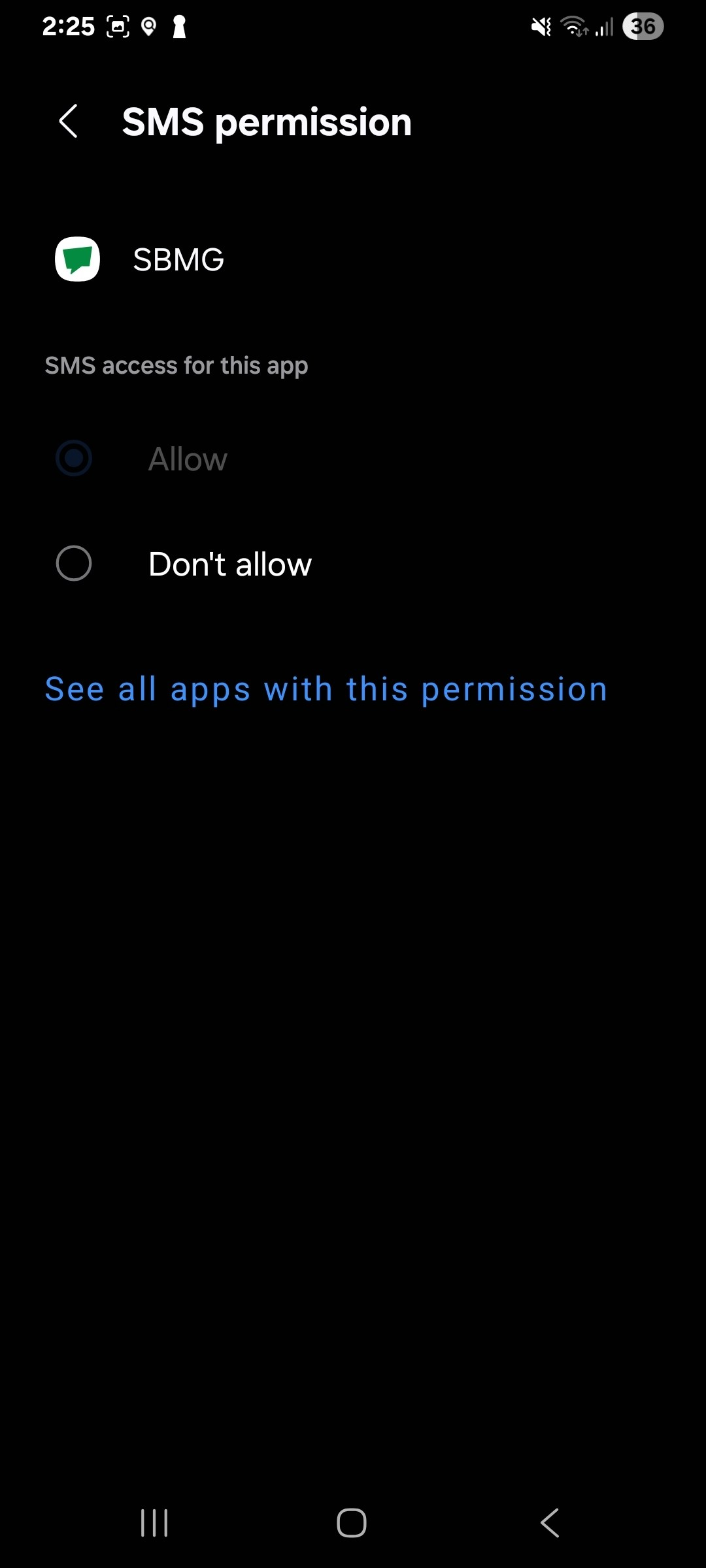 Screenshot with Allow toggle greyed out