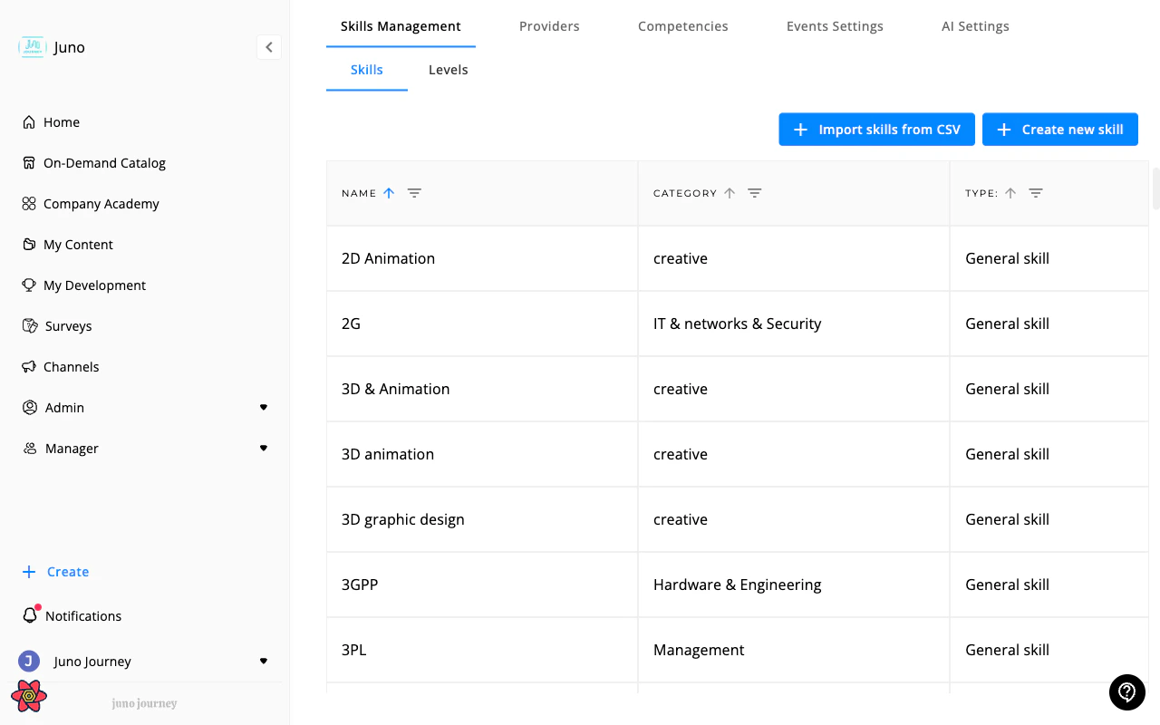 Settings — Skills Management