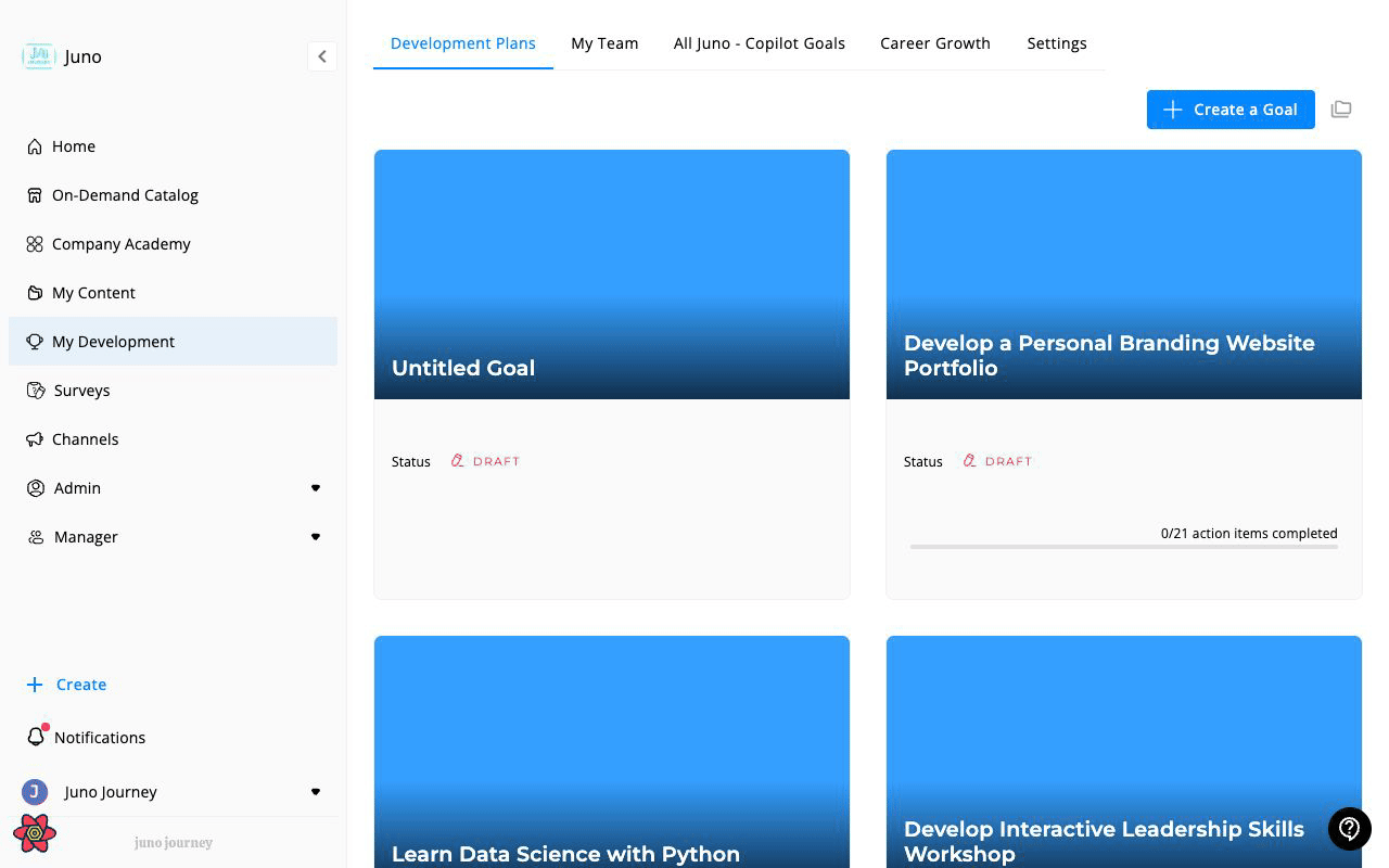 Creating a goal — choose a category, review AI suggestions, or create manually