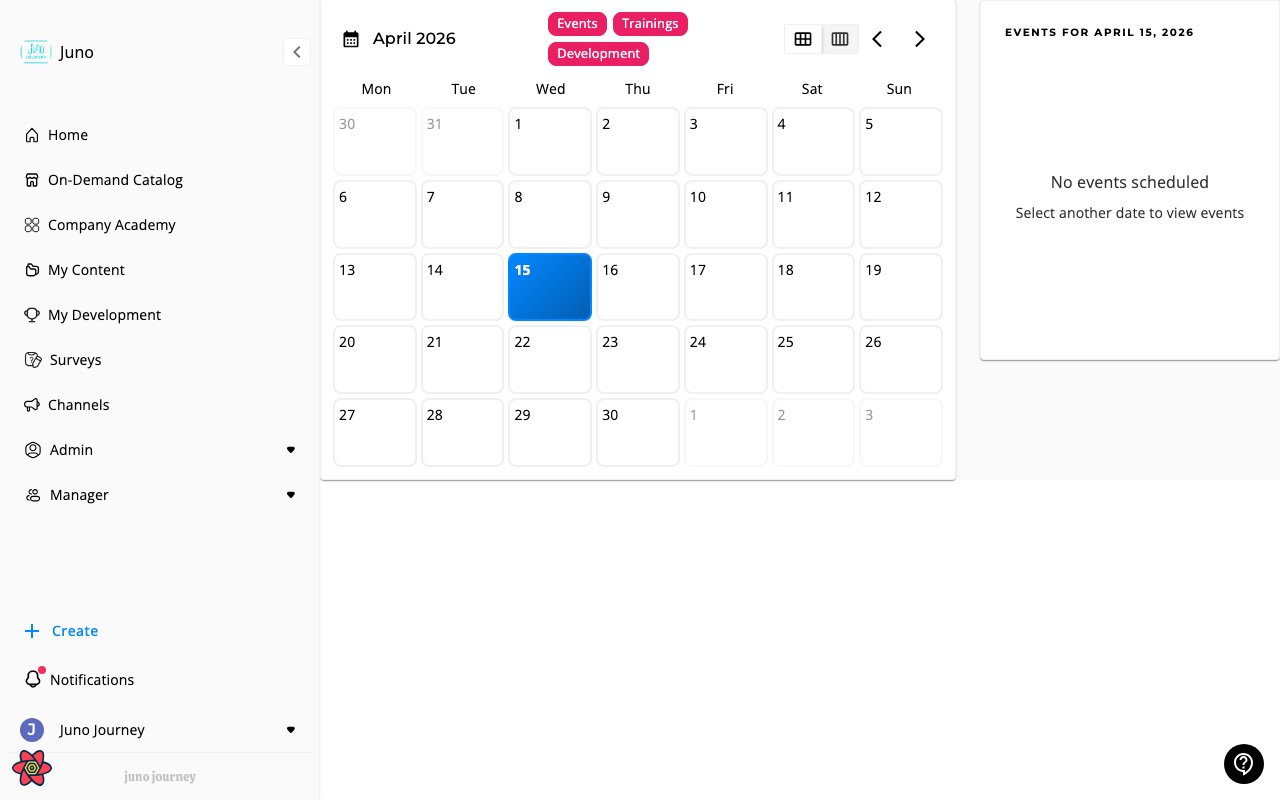 Events calendar β month view with filters