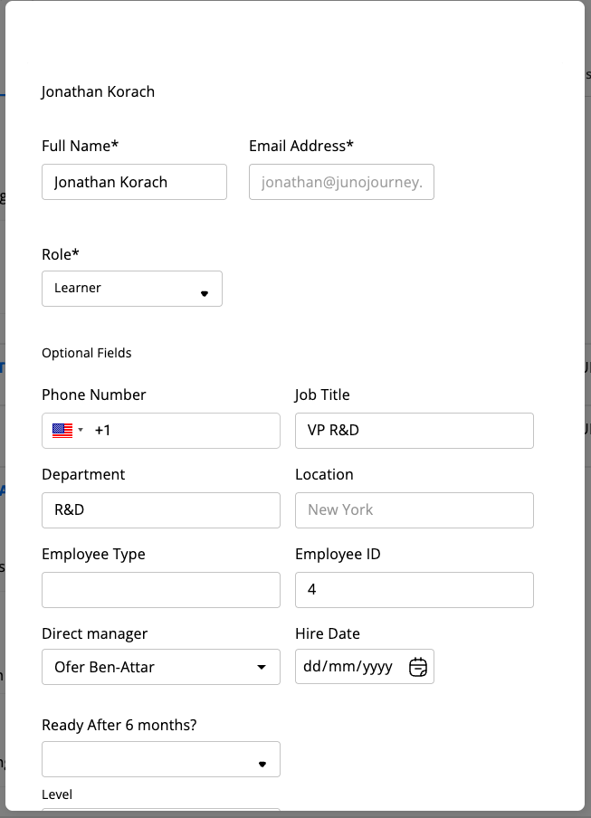 Edit user dialog