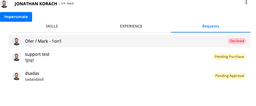 User detail page β Requests tab