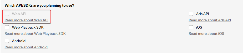 The Web API checkbox selected