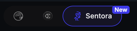 The market selector showing the Jupiter Lend and Ethena icons and the Sentora entry marked New