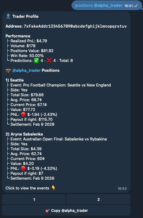 Viewing a trader's positions in a group chat