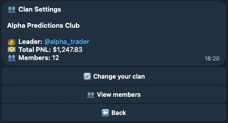 Clan settings showing group info