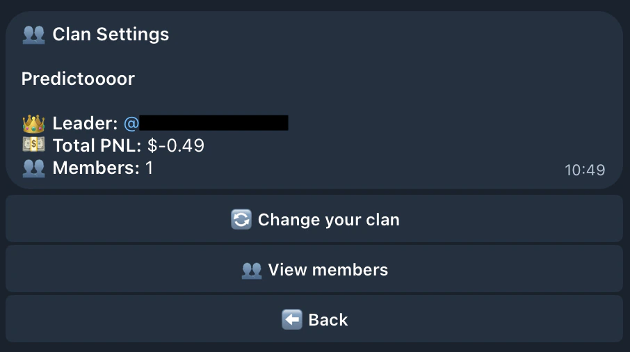 Clan settings showing group info
