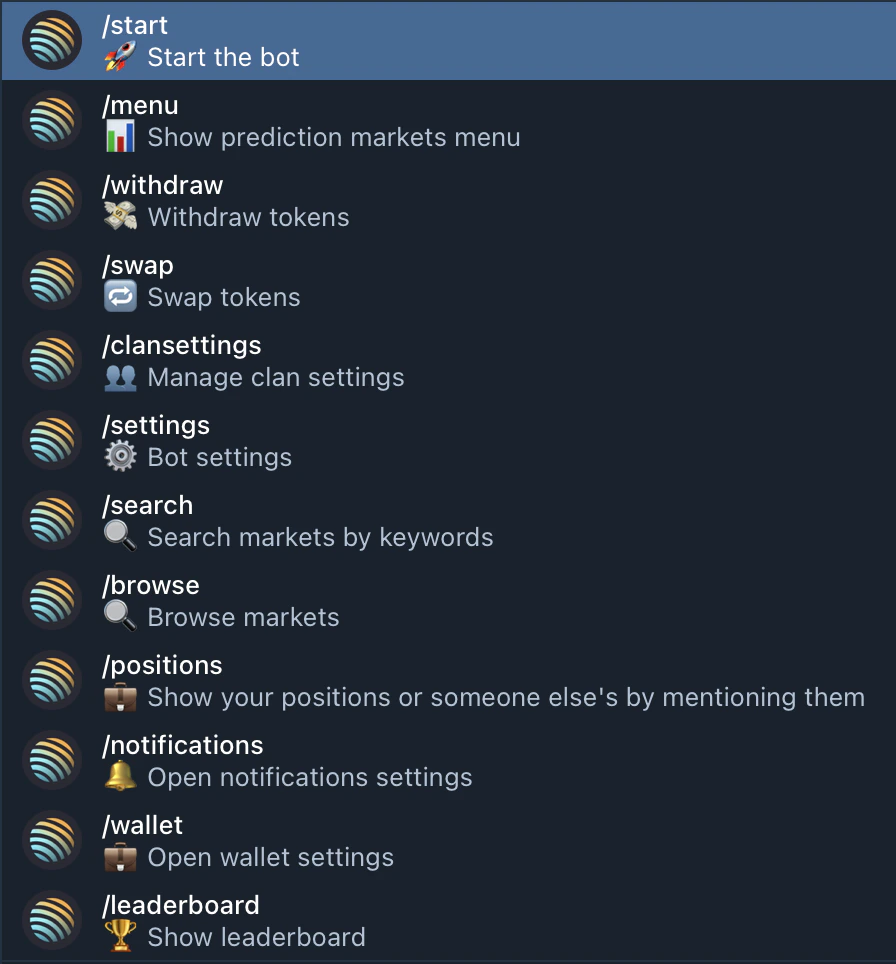 Bot commands menu