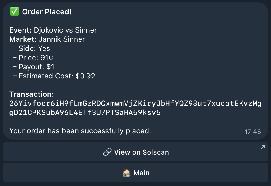 Confirmed prediction with transaction signature