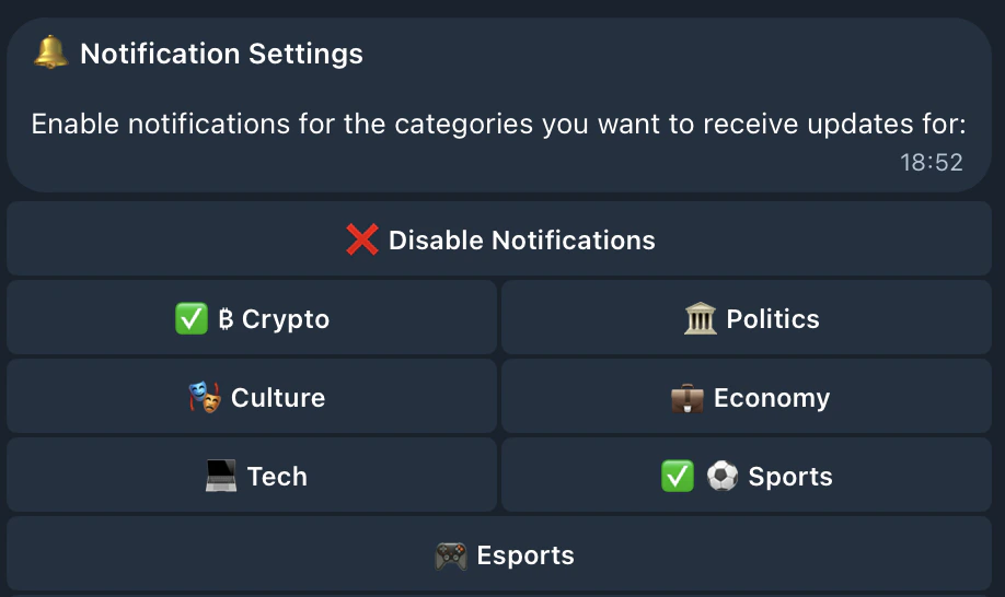 Notification settings with category toggles