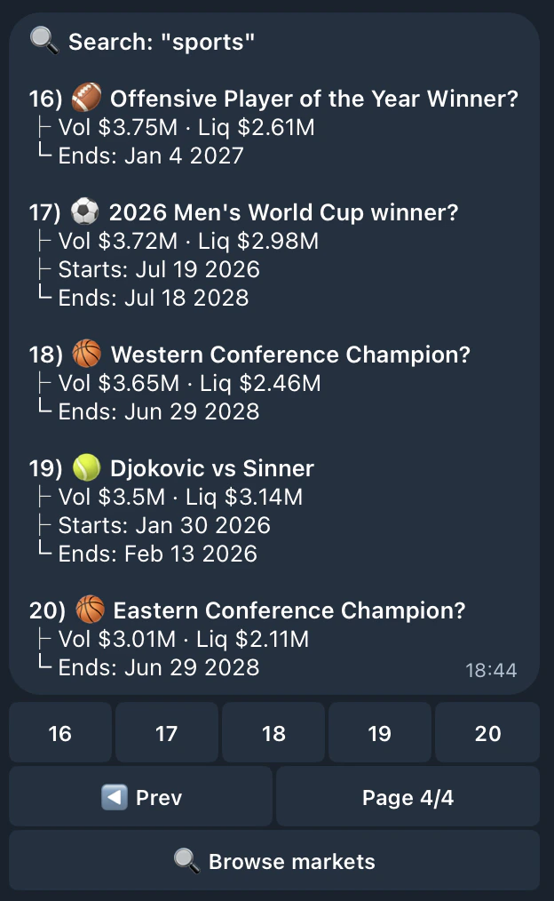 List of events showing categories and titles