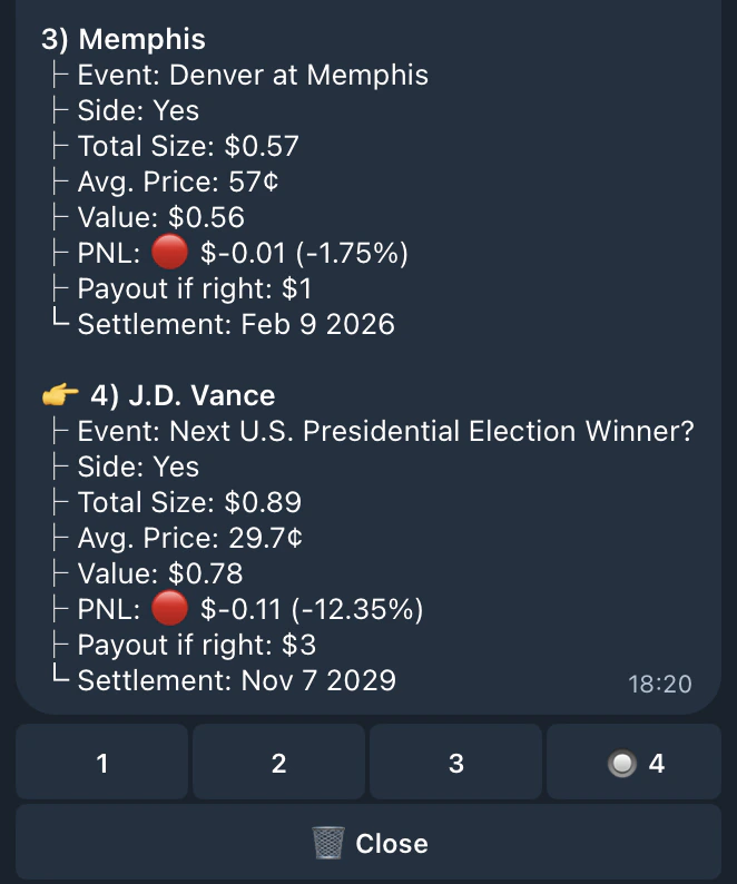 Position details with close option