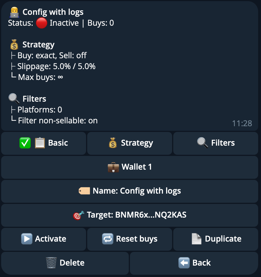 Copy trade configuration