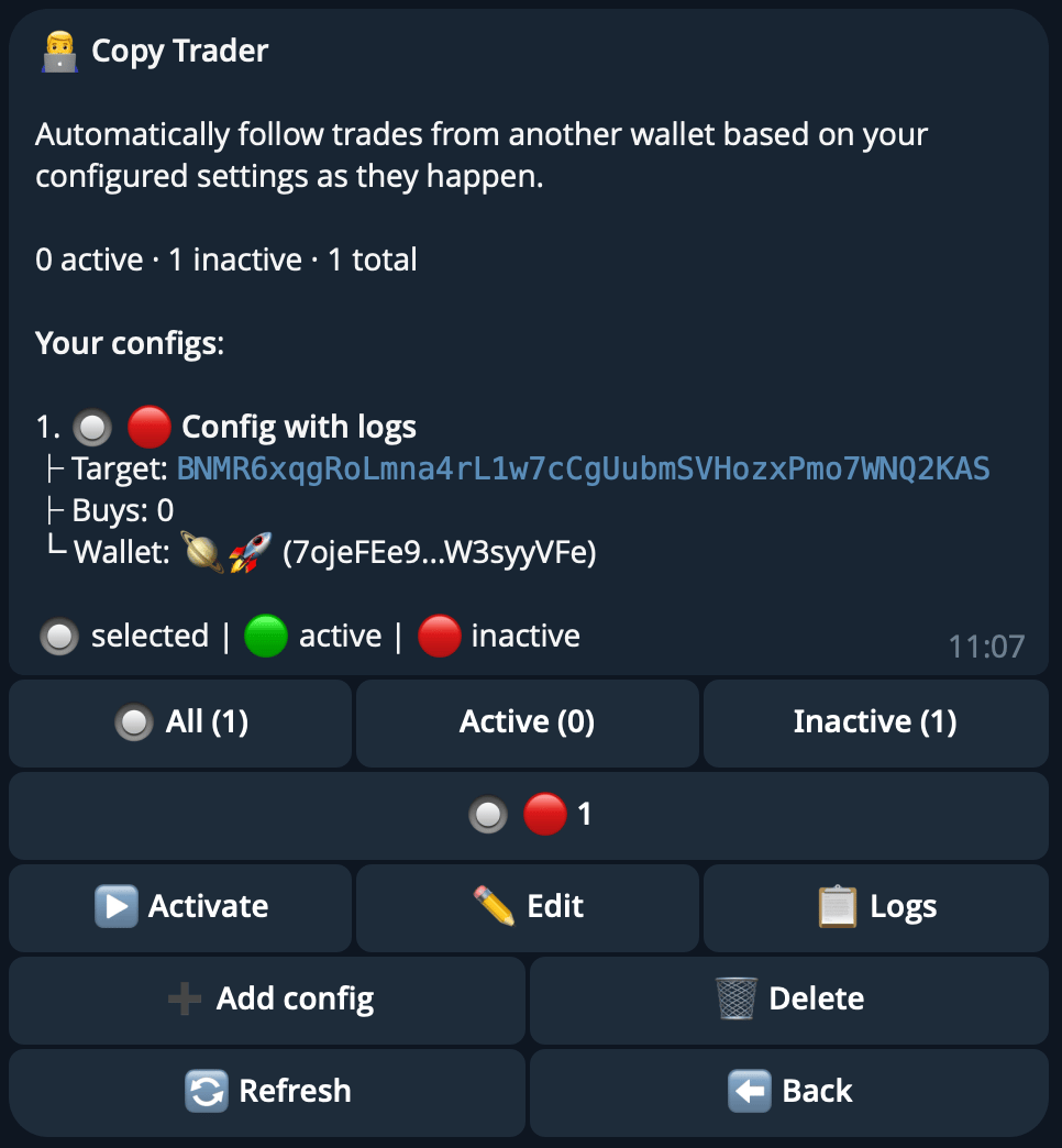 Copy Trader dashboard