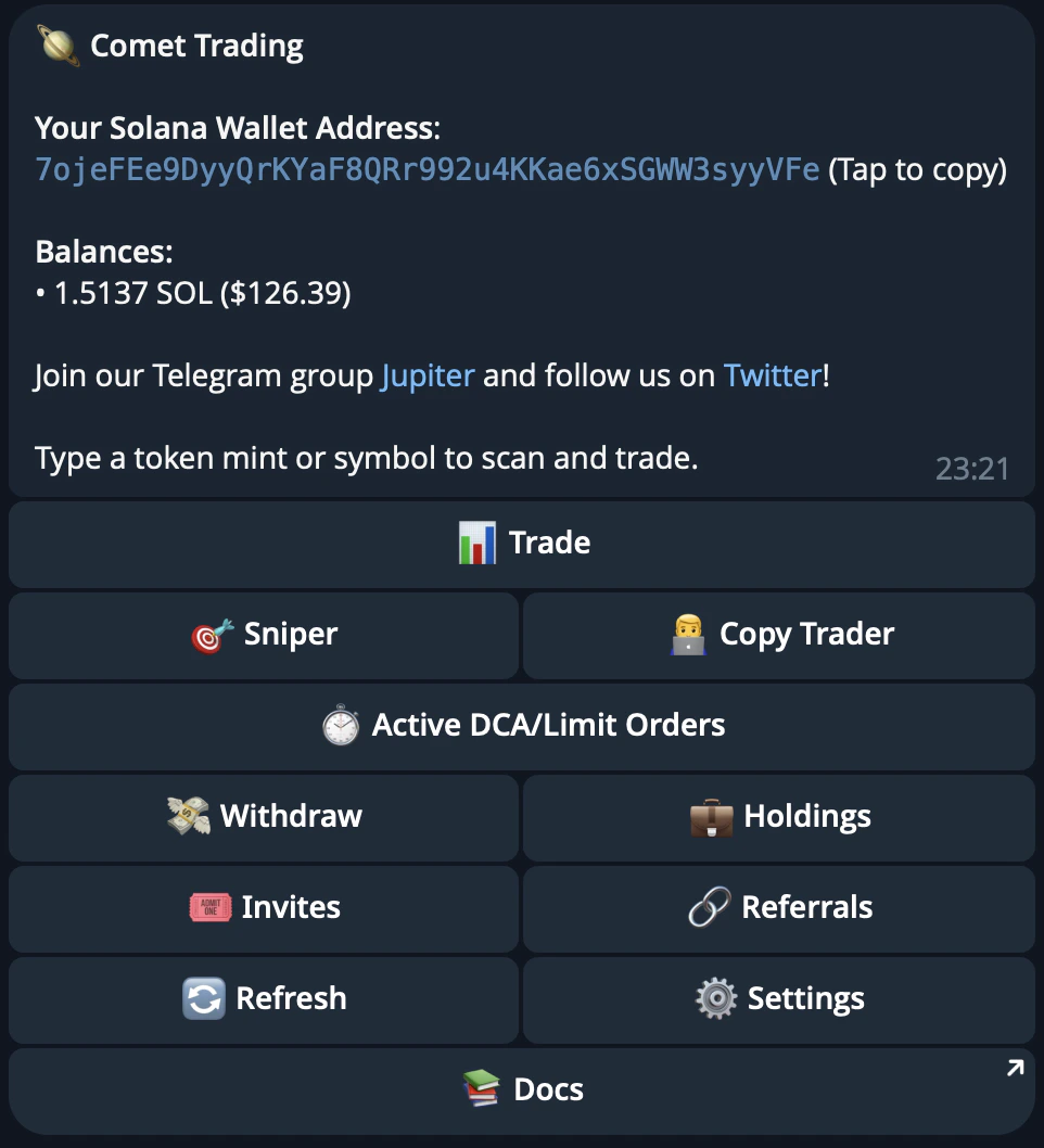 Trading bot main menu