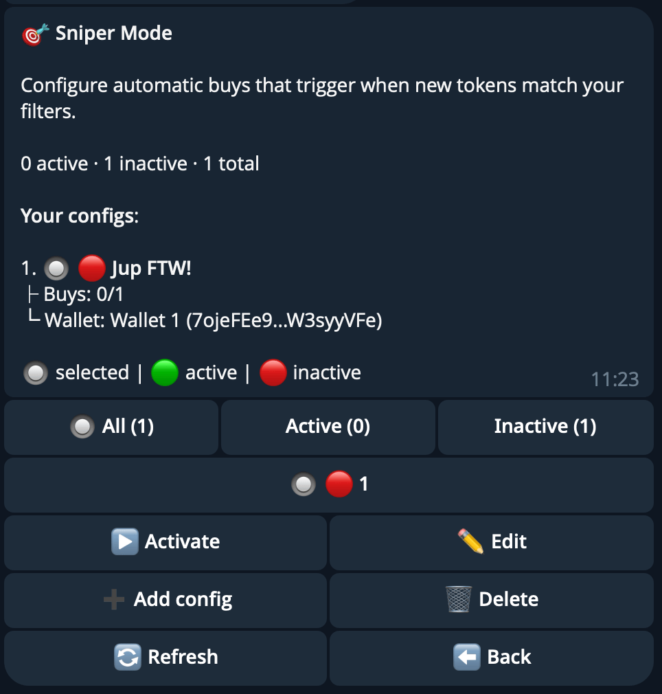 Sniper Mode dashboard