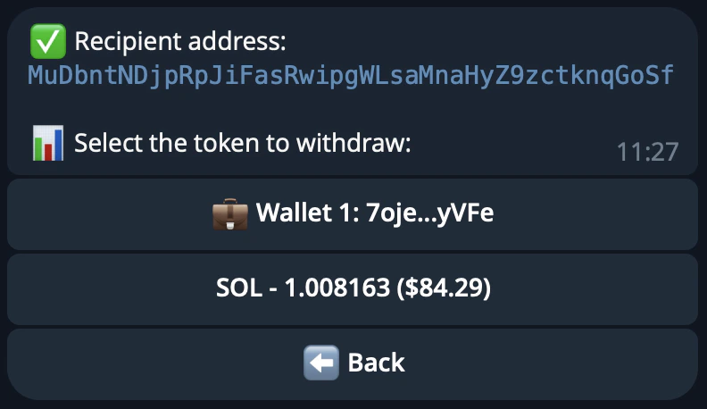 Withdraw screen showing token selection and amount options