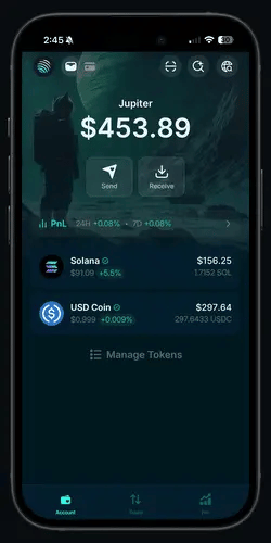 Animation: from the Jupiter Mobile app, opening Jupiter Lend on jup.ag, choosing the USDC vault, entering 100 USDC, tapping Deposit, confirming the transaction, and the Deposit Successful message