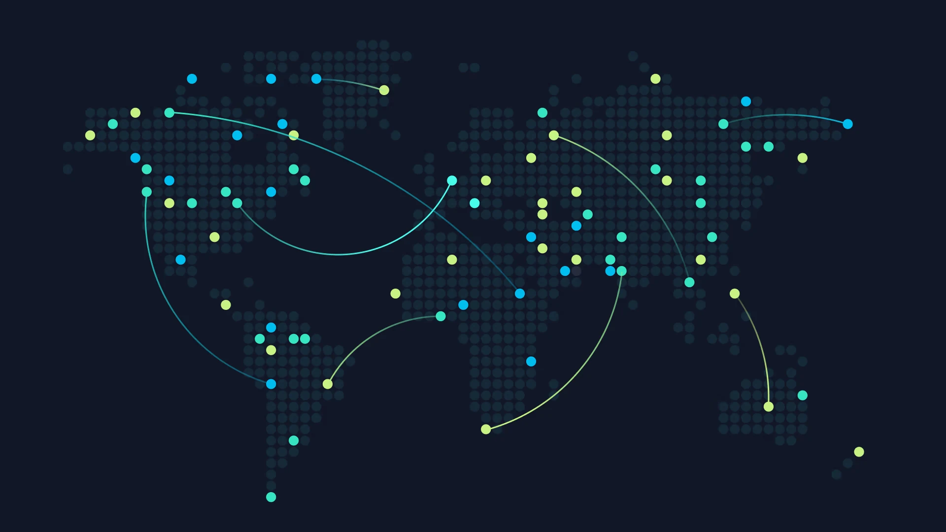 A world map with nodes in many countries, linked to each other