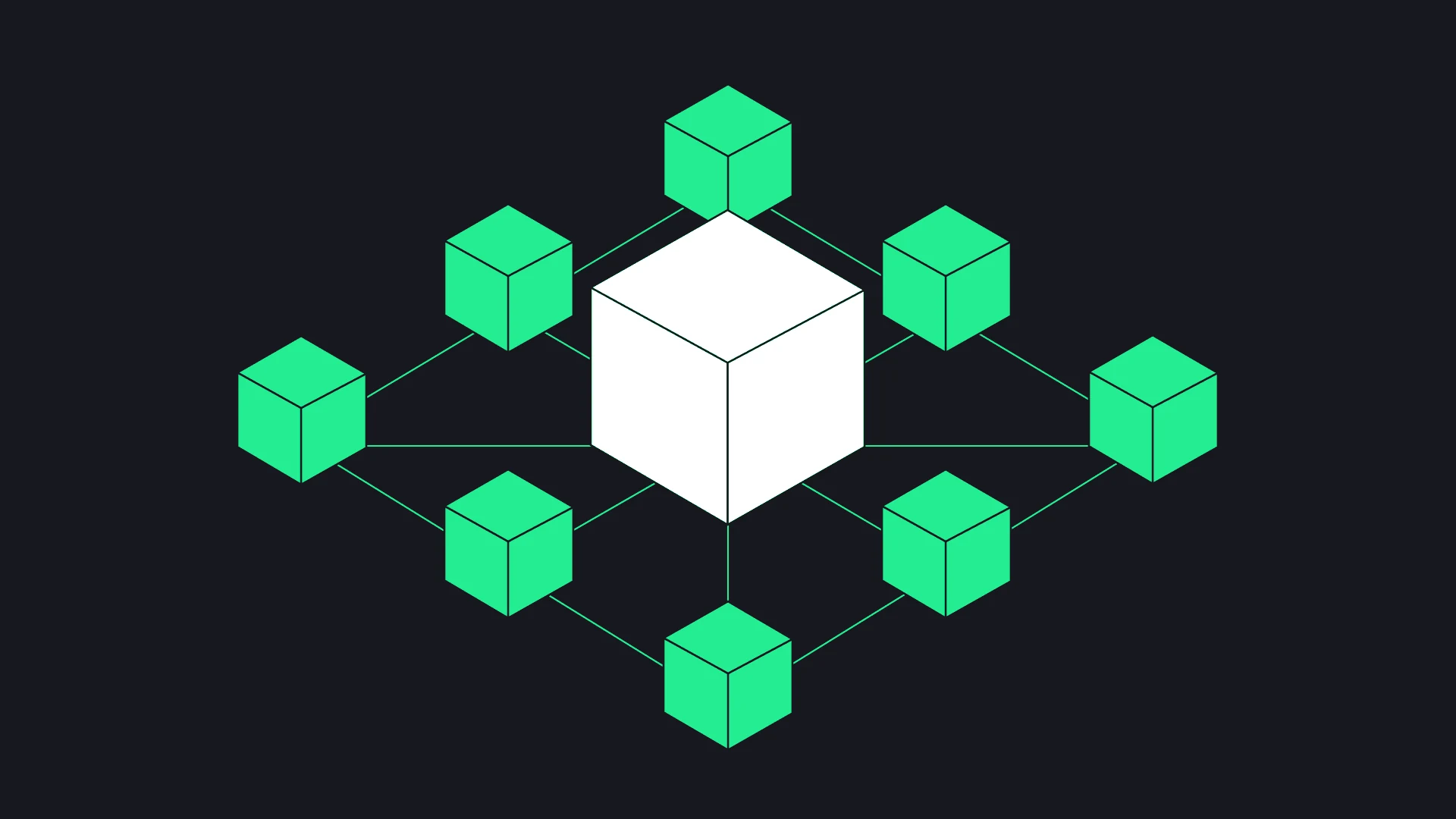 A white block at the center of a network of green blocks, the cover of this guide