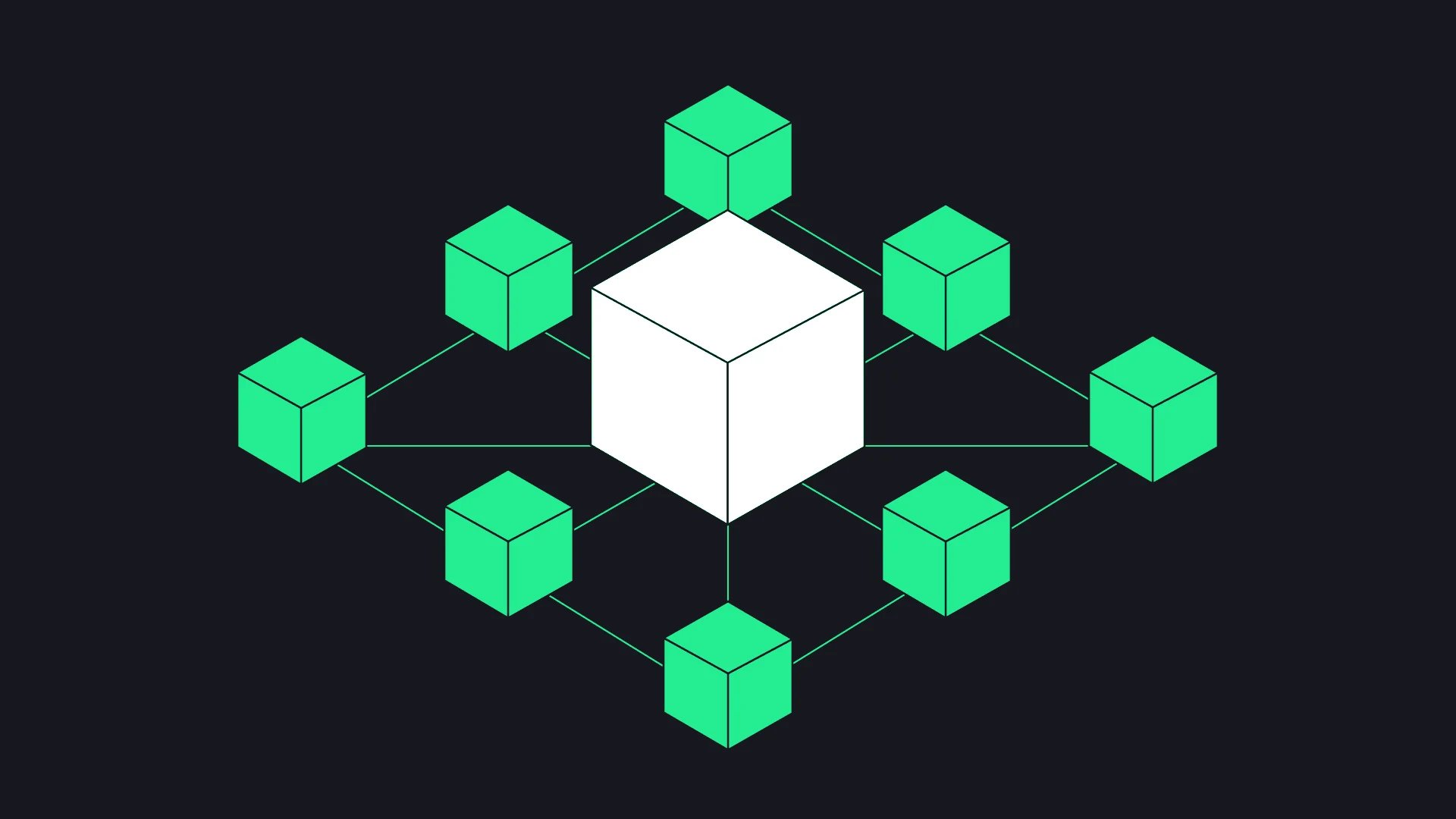 A white block at the center of a network of green blocks, the cover of this guide