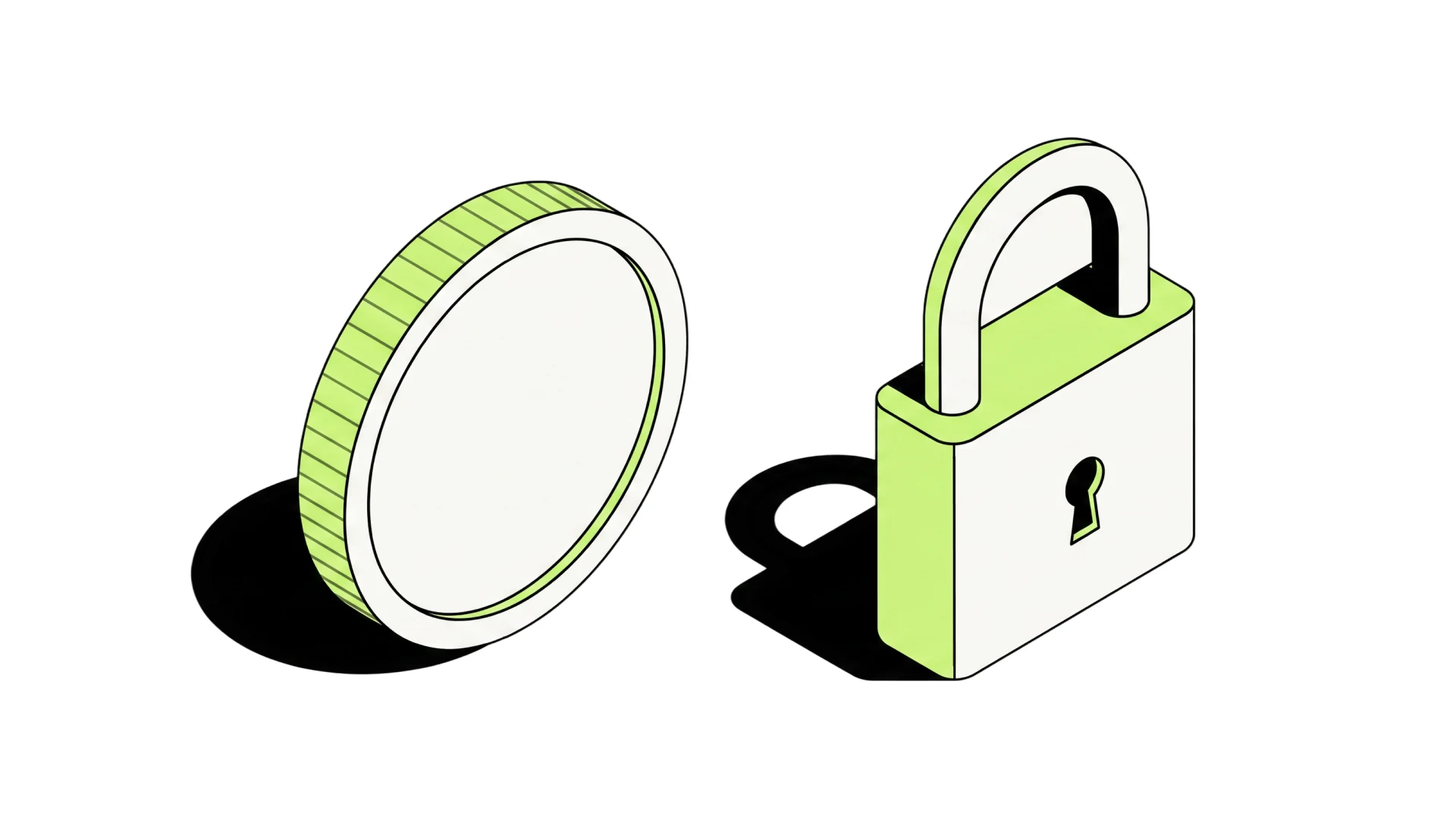 A coin next to a padlock, the cover of this guide