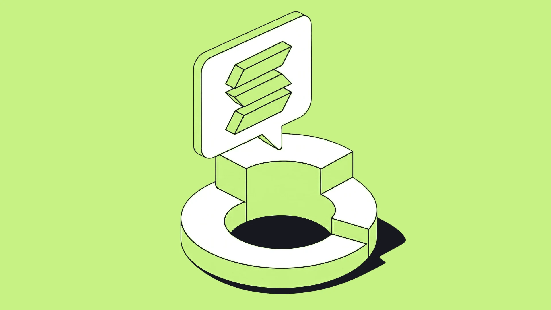 An isometric pie chart under a speech bubble with the Solana logo, the cover of this guide