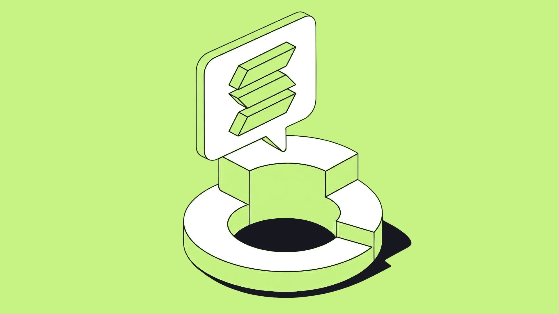 An isometric pie chart under a speech bubble with the Solana logo, the cover of this guide