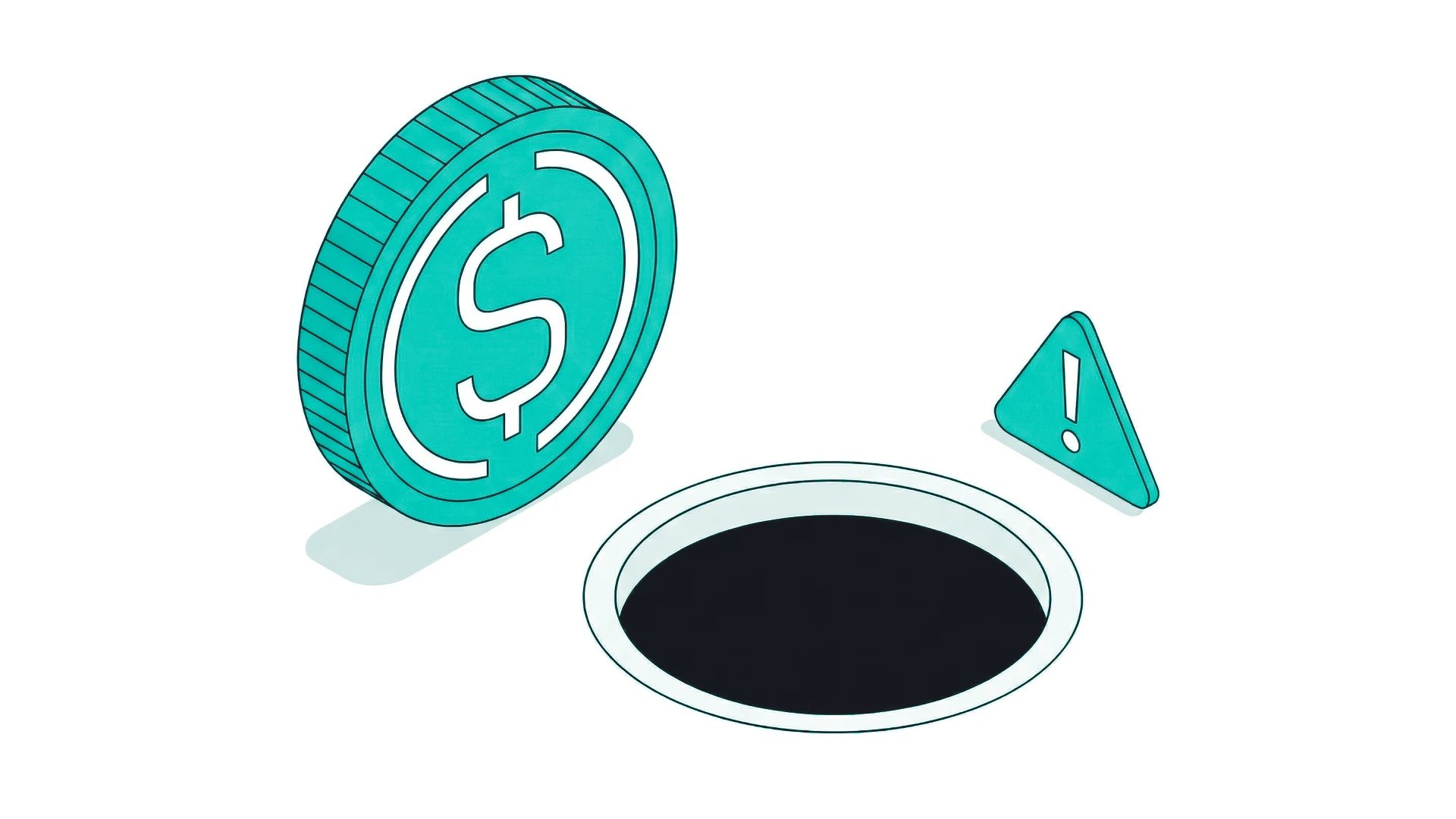 A coin rolling toward an open hole next to a warning sign, the cover of this lesson