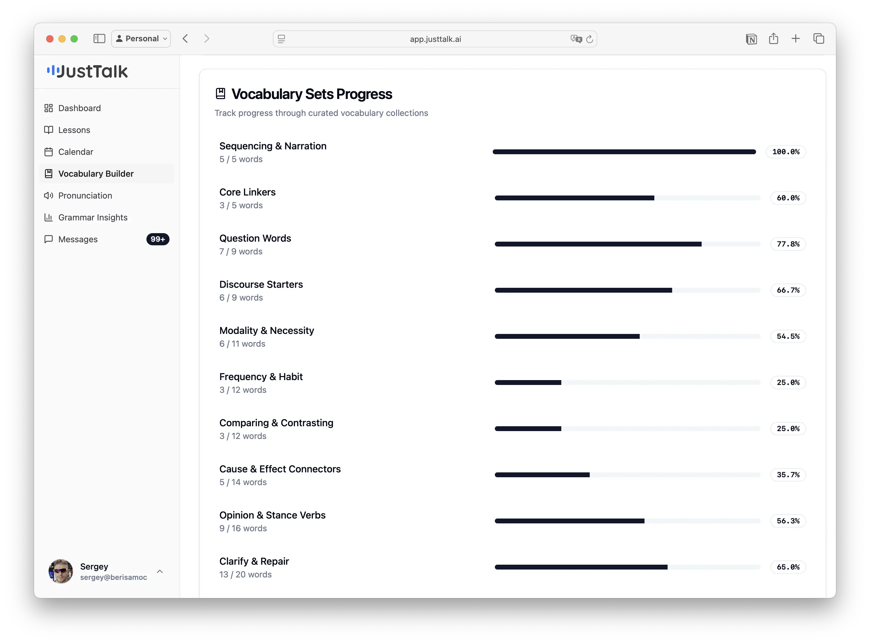 Vocabulary Builder — Progress tab