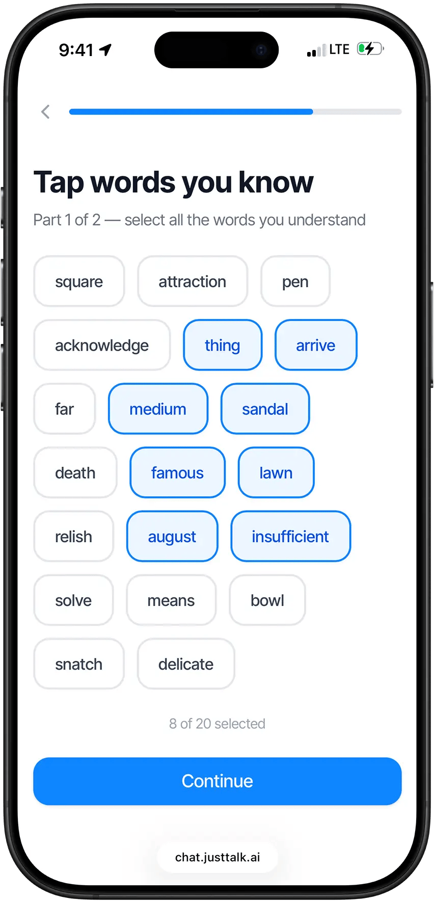 Vocabulary placement test