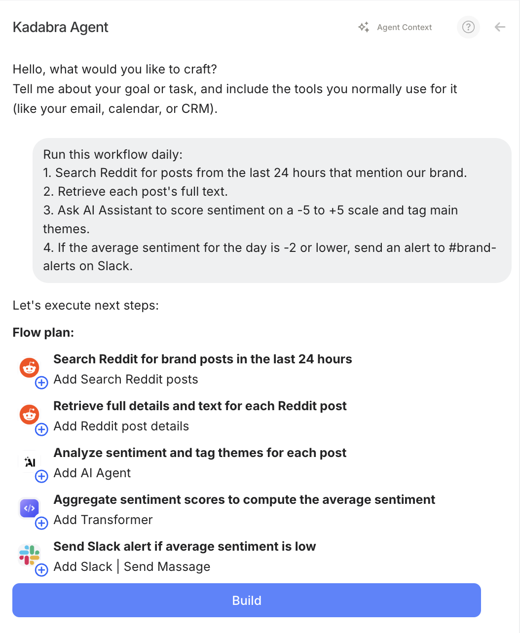 Agent building on the canvas