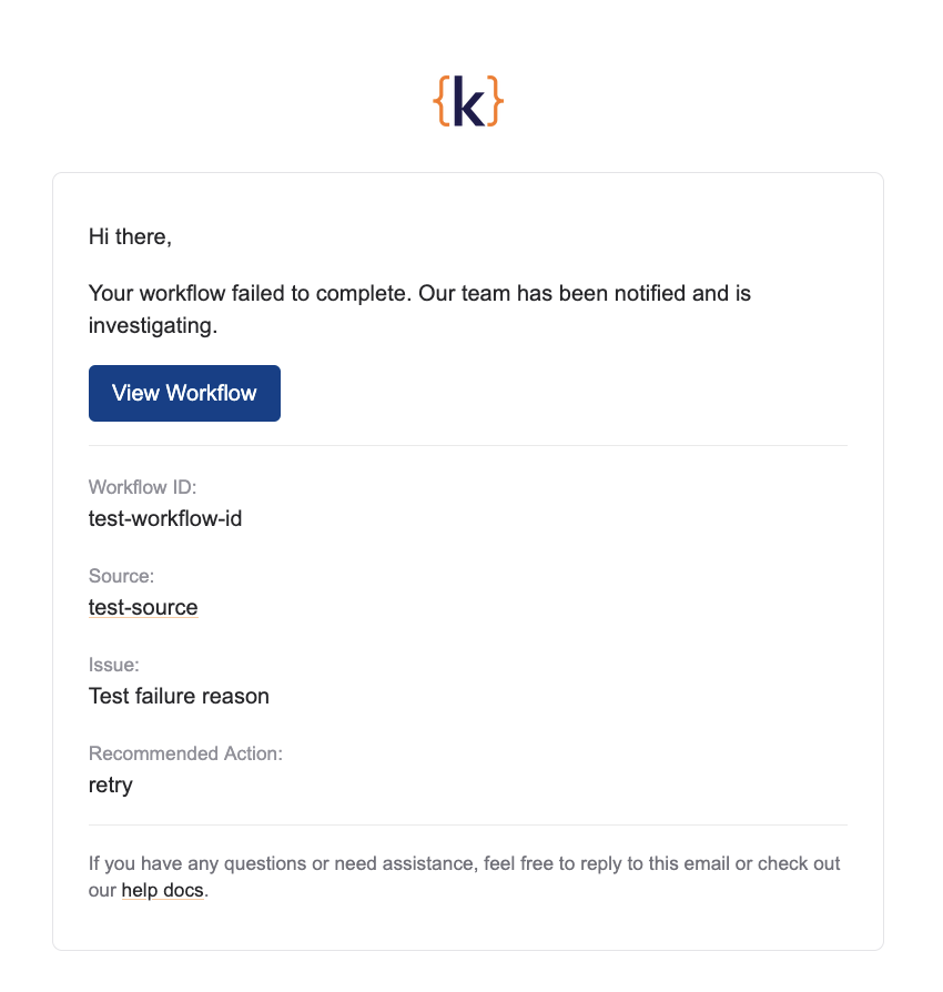 Workflow failed email