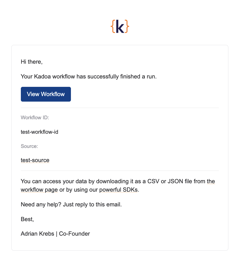Workflow finished email