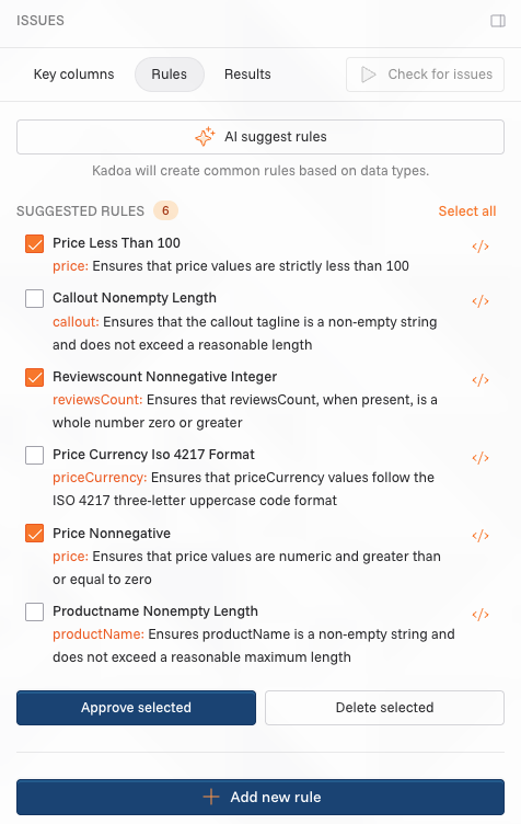 Suggested rules with bulk actions