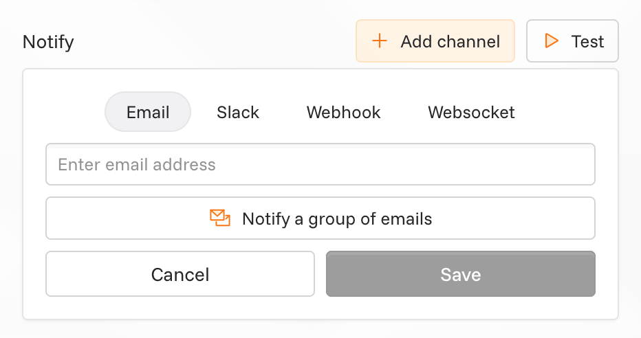 Screenshot of notification channel selection
