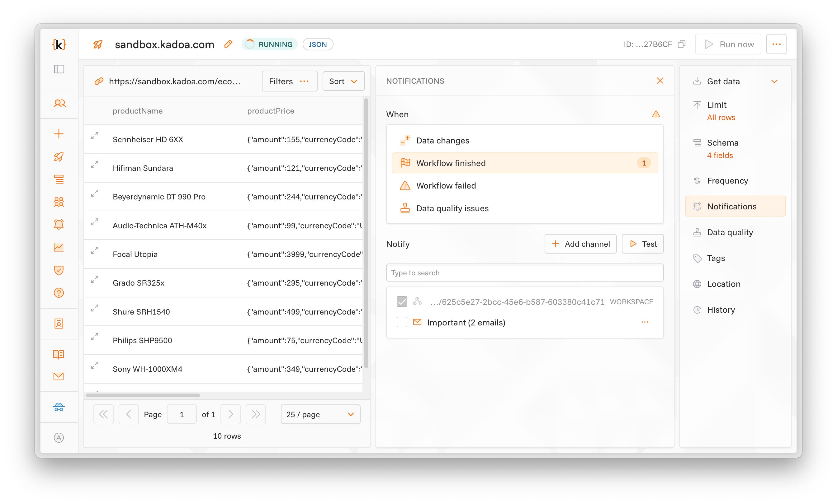 Screenshot of workflow notification settings