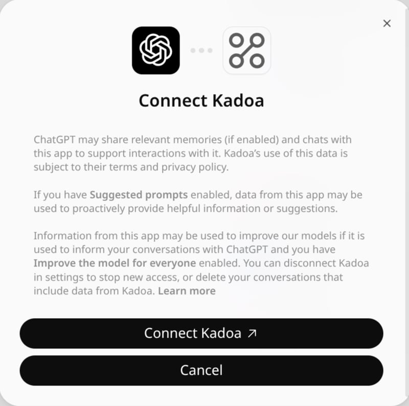 The ChatGPT Connect Kadoa dialog