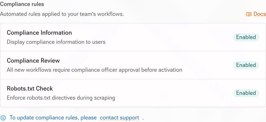 Compliance rules in the Compliance Center